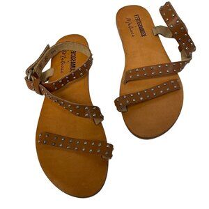 Vintage-Inspired Brown Leather Sandals With Studded Straps  Adjustable Ankle Clo